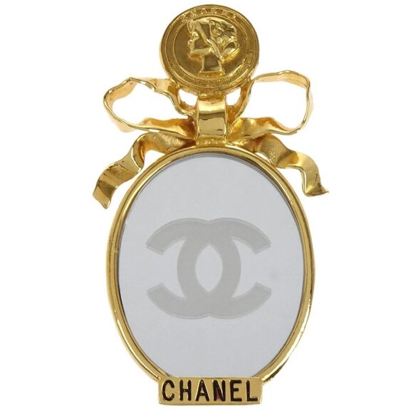 Chanel Bow Mirror Brooch Pin Gold 112548 - Picture 1 of 4
